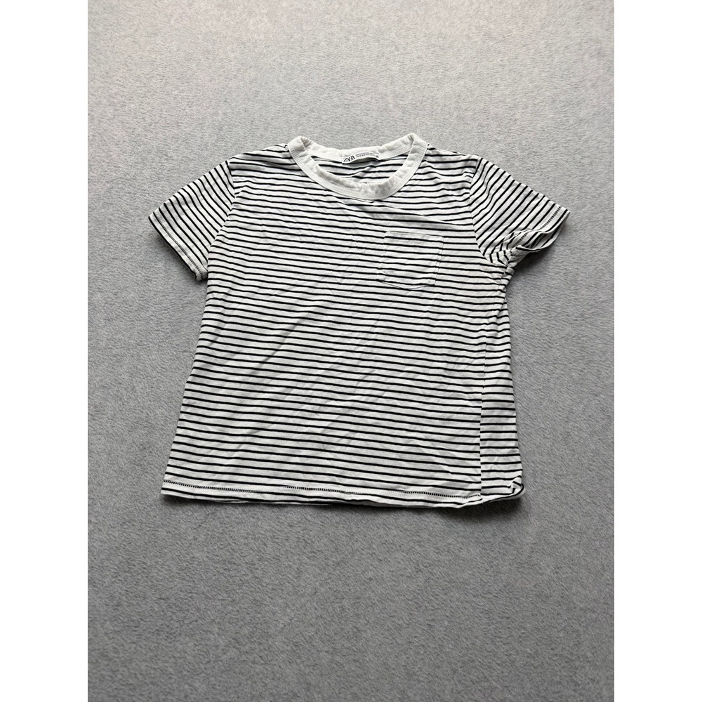 Zara Womens Black White Striped Short Sleeve Pocket T-Shirt Size XS
